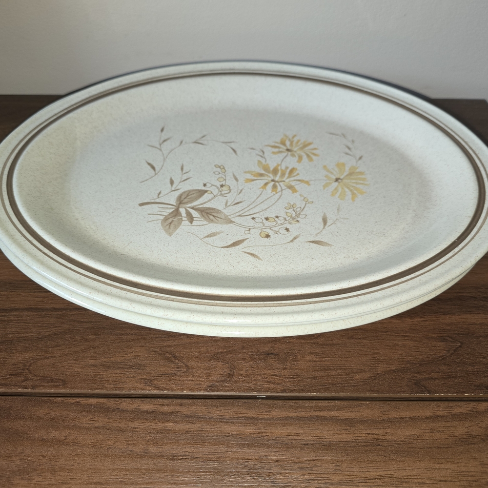 Royal Doulton Cream Dinner Plate with Yellow Floral and Brown Rim